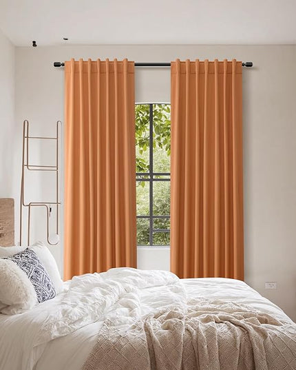 Guken Orange Blackout Curtains 96 Inch Length 2 Panels Set for Living Room Bedroom Back Tab Thermal Insulated 100% Black Out Linen Drapes Room Darkening Window Curtains 96 Inches Long