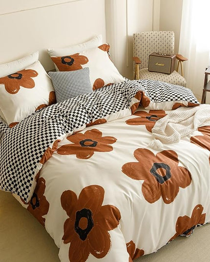Houseri Pumpkin Color Sunflower Comforter Set Queen Foral Bedding Soft Comfy Comforter Quilts