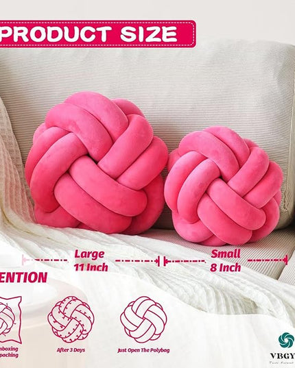 Knot Pillow Ball, Soft Home Decorative Throw Pillows Cushion, Round Changeability Knotted Pillows, Modern Home Handmade Cushions for Bedroom, Sofa, Couch (8 Inch, Hot Pink)
