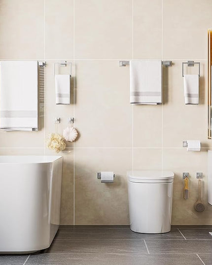 10-Piece Bathroom Hardware Accessories Set, 23.6 Inch SUS304 Stainless Steel Towel Bar Set, Wall Mounted Bathroom Towel Holders, Towel Hooks with Toilet Paper Holder