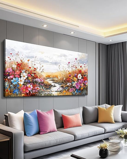 XIGUANGART Large Wall Art Canvas Prints Wildflowers Plants Painting Artwork Colorful Flowers Scenery Farmhouse Wall Decor Pictures Modern Home Decor for Living Room Dining Room Bedroom Office Bathroom