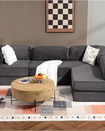 108" L Shaped Couch, Modular Sectional Sofa with Chaise, Cloud Boneless Couch with Deep Seat & Removable Pillow for Living Room, Bedroom,No Assembly Required（Grey）