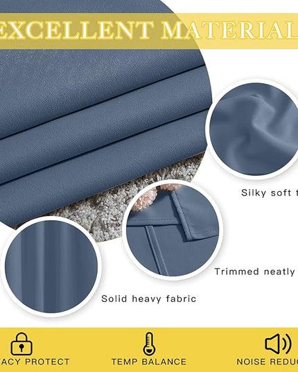 NICETOWN Blackout Stone Blue Curtain for Sliding Door, Grommet Room Divider French Door Curtain Wide Window Treatment Sound Reducing Thermal Drapes for Bedroom/Living Room (1 Panel, W80 x L95)