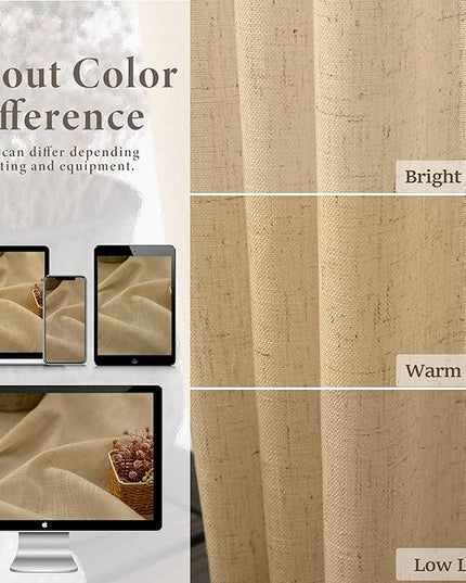 Burlap Color Curtains 84 Inch Length for Living Room 2 Panels Back Tab Pocket Primitive Drapes Flax Linen Country Cotton Light Filtering Sheer Tan Brown Curtains for Bedroom Farmhouse Decor 7 FT Long