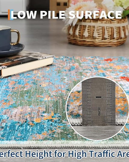 Modern Abstract 2x7 Runner Rug Washable Non Slip Stain Resistant Rug for Hallway Kitchen Bedroom Non Shedding Low Pile Indoor Floor Cover,Multi Color