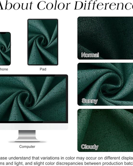 Naturoom Dark Green Linen Shower Curtain, Country Boho Farmhouse Bath Decor Shower Curtains Neutral Cloth Weighted Textured Fabric Bath Curtain Liner with Hooks, 72x72