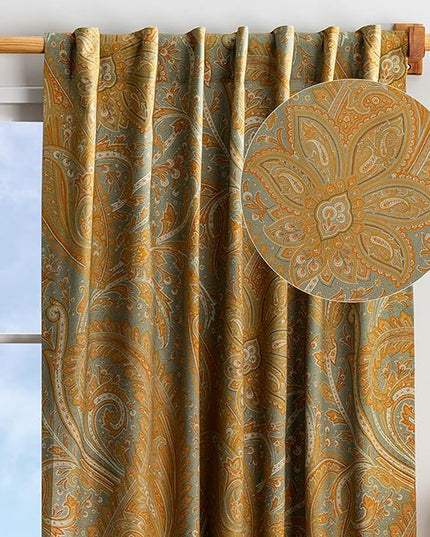Maison d' Hermine Curtains for living room 100% Cotton 96 inch length One Panel Light Filtering Curtain for Bedroom Windows with rod and loop Pockets Drapes (Kashmir Paisley Forest Green, 50"W x 96"L)
