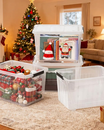 Zopnny 4-Pack Transparent Storage Box, 70 Quart Storage Container with Lids and Secure Latching Buckles, Plastic Wheeled Storage Bin Stackable and Nestable, Ideal for Home and Industrial Storage