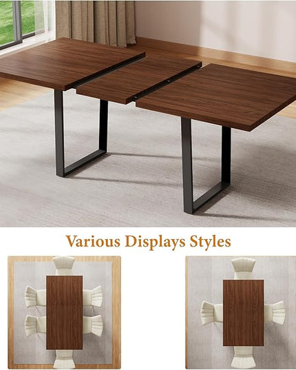 ZckyCine 67" Expandable Walnut Dining Table with 6 PU Leather Chairs, 7-Piece Modern Dining Set, Sturdy Metal Legs, Adjustable 51"-67" Rectangle Table for Kitchen & Dining Room