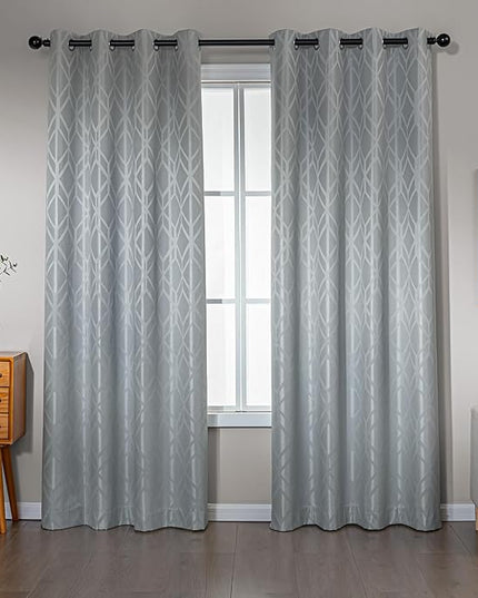 Amazon Basics Jacquard 2-Piece 100% Blackout Curtains, Living Room and Bedroom Drapes, Thermal Insulated Window Treatment, 42"x84", Light Grey