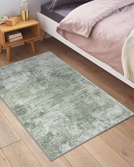 IOHOUZE Small Abstract Area Rug 2x3 Ft Entryway Rugs Washable Door Mat Indoor Entrance, Rubber Backed Throw Rugs, Printed Faux Wool Non Slip Floor Carpet for Foyer Front Door Sink, Sage Green