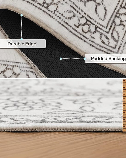 ReaLife Rugs Machine Washable Area Rug - Living Room Bedroom Bathroom Kitchen Entryway Office - Padded Low Pile Stain Resistant Premium - Boho Farmhouse Vintage - Paige - Ivory 4' x 6'