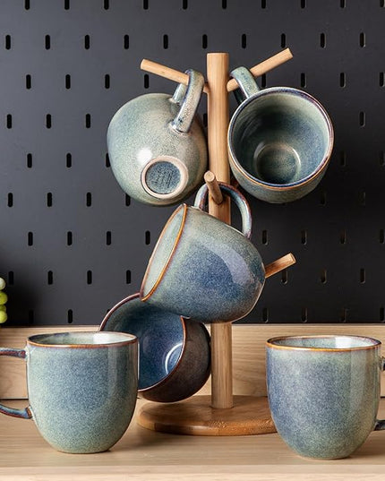 AmorArc 12oz Coffee Mugs, Ceramic Coffee Mugs set of 6 for Man, Woman, Dad, Mom, Modern Coffee Mugs with handle for Latte/Cappuccino/Milk/Cocoa. Dishwasher&Microwave Safe, Ceylon Blue
