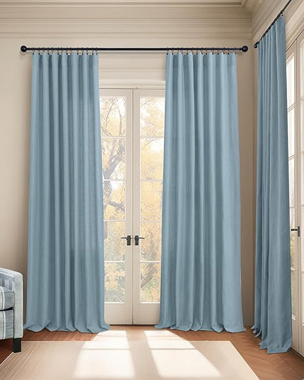Light Blue Curtains 38 Inch Wide for Living Room 2 Panels Back Tab Rod Pocket Lightweight Semi Sheer Linen Skinny Small Curtains for Windows Farmhouse Bedroom Decor Grey Blue Gray Width 38 x 96 Long