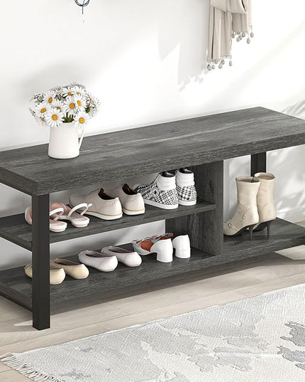 EXCEFUR Industrial Entryway Bench, Rustic Indoor Shoe Boot Storage Bench Seat for Living Room, Grey