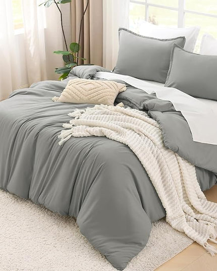 Litanika Comforters Grey Twin/Twin XL Size, 2 Pieces Lightweight Solid Bedding Set & Collections, All Season Fluffy Bed Set (66x90In Comforter & 1 Pillowcase)