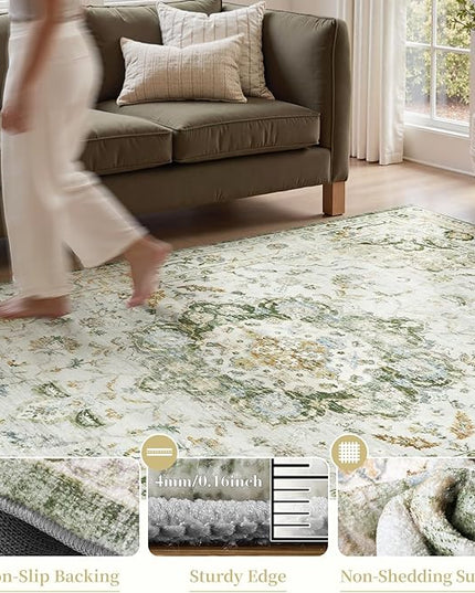 PADOOR-Vintage Runner Rug 2X10 Runners for Hallways-Soft Green Washable Bedside Rugs for Bedroom-Non Slip Long Rug for Hallways Entryway Laundry Room Stair Kitchen Bathroom