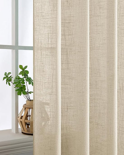 MIULEE Linen Curtains 63 Inch Length 2 Panels for Bedroom Living Room, Soft Thick Linen Textured Back Tab Kitchen Window Drapes Semi Sheer Light Filtering Rod Pocket Modern Farmhouse Decor