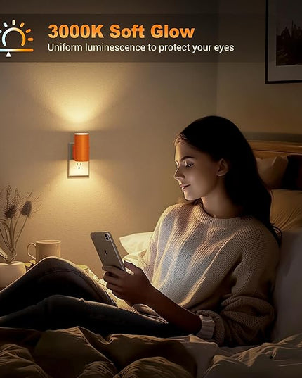 JandCase Night Lights Plug into Wall, Dimmable Night Light Plug in with Orange Shade, Modern Night Lights with Dusk to Dawn Sensor, Soft White 3000K, 0-100LM Nightlight for Hallway Bedroom, 2 Pack