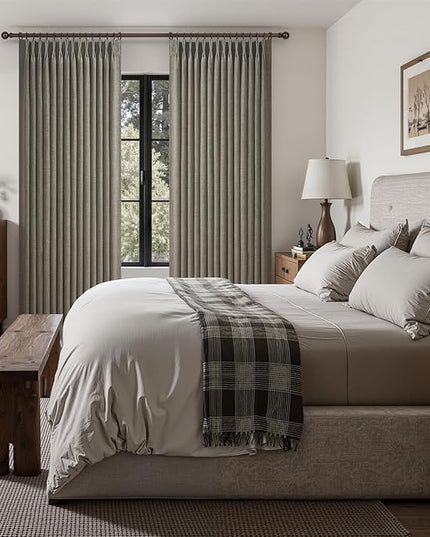 Extra Long 108 Inch Blackout Floor to Ceiling Curtains for Dining Room, Sepia Ebony Memory Trained Pinch Pleated Two Layer Thick Linen Blend Insulated Soundproof Decorative Windows Drapes 2 Panels Set