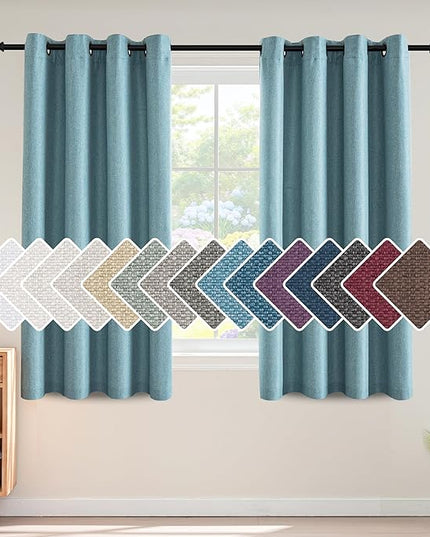 H.VERSAILTEX Linen Blackout Curtain 54 Inches Long for Bedroom/Living Room Thermal Insulated Grommet Linen Curtain Drapes Primitive Textured Burlap Effect Window Drapes 1 Panel, Heather Eggshell Blue