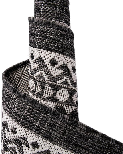 Rugs.com Outdoor Aztec Collection Rug – 13 Ft Square Charcoal Gray Flatweave-Pile Rug Perfect for Living Rooms, Kitchens, Entryways
