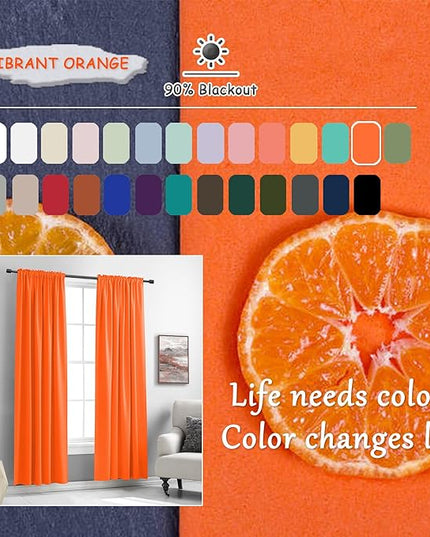DONREN Vibrant Orange Blackout Curtains 84 Inch Length, Pumpkin Hallowmas Day Home Decoration Room Darkening Thermal Insulated Curtains for Bedroom,2 Panels,52-inch Width x 84-inch Length