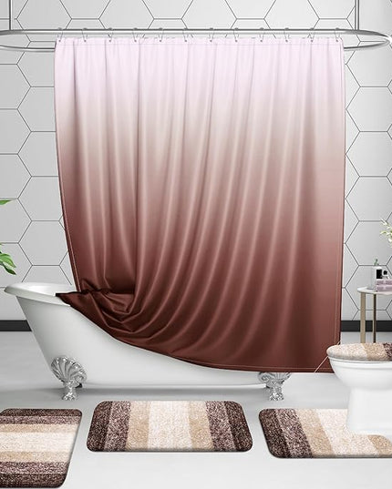 OLANLY Bathroom Rug Set 2 Piece, Soft Absorbent Microfiber Bath Mats and U-Shaped Contour Toilet Rug, Non-Slip, Machine Wash Dry, Plush Shaggy Bath Mats for Bathroom (30"x20"+24"x20", Brown)