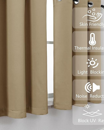 Simplebrand Taupe Curtains for Bedroom 63 Inch Length 2 Panels Set, Room Darkening Thermal Insulated Energy Saving Curtains for Nursery, Grommet Solid Soft Window Treatment Drapes, W40 x L63
