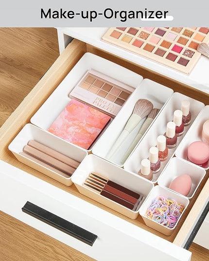 Vtopmart 25 PCS Plastic Drawer Organizers Set, 4-Size Versatile Bathroom and Vanity Drawer Organizer Trays, Storage Bins for Makeup, Bedroom, Kitchen Gadgets Utensils and Office