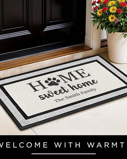My Sign Center Personalized Doormat, Custom Welcome Home Sweet Home Dog Paw Mat Front Door, Indoor/Outdoor Anti Slip Backing, 18x30 Inches, Polyestere Top Made in USA