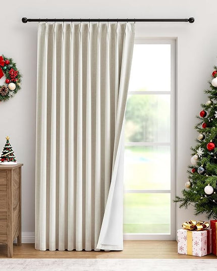 IVAPUPU Natural Pinch Pleated Full Blackout Curtains Linen Blend Room Darkening Window Curtains 1 Panel for Living Room Bedroom Thermal Insulated Curtain Drapes with 12 Pcs Hooks 60''Wx108''L