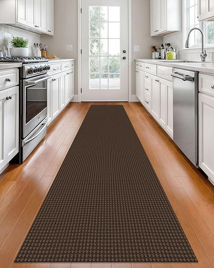 KOZYFLY Long Runners for Hallways 2x12 ft Washable Kitchen Runner Non Slip Rubber Backed Hallway Rugs Cotton Entryway Runner Rug Floor Carpet for Indoor Hall, Backdoor, Kitchen, Reddish Brown/Coffee