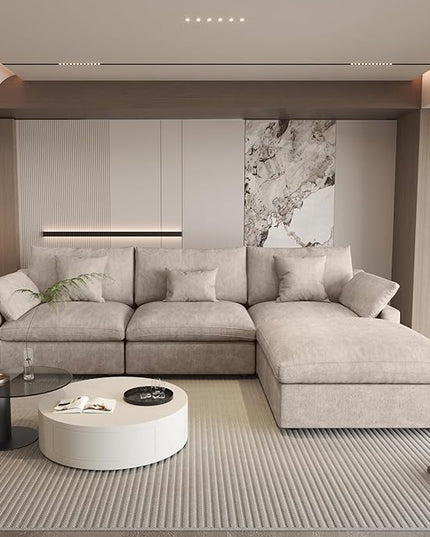 WJShome 120" Cloud Modular Sectional Sofa Couch for Living Room,L Shaped Sofas with Ottoman,Down Filled Modular Sectional Sofa,Convertible 4 Seater, Covers Washable&Replaceable