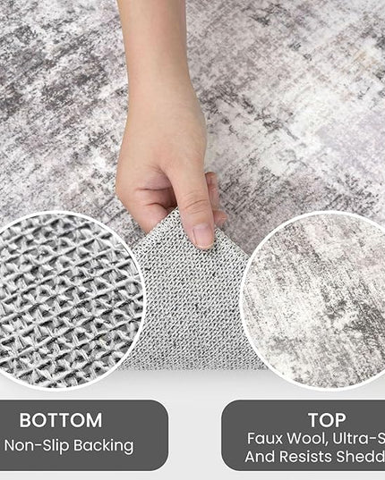 IOHOUZE Abstract Area Rugs and Runners Sets 2x3 and 2x5 Ft, Washable Entryway Rug and Runner Set, Non Slip Kitchen Rug Set, Printed Faux Wool Modern Floor Carpet for Hall Kitchen Entrance, Grey Beige