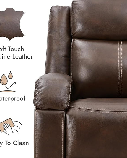 Watson & Whitely Genuine Leather Power Recliner Chairs for Adults, Wall Hugger RV Recliner with Power Headrest & Charging Ports, Electric Recliner Sofa Chair for Living Room, Dark Brown