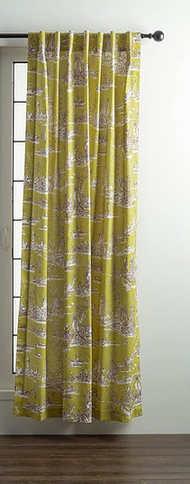 Maison d' Hermine Curtains for Living Room 100% Cotton 124 inch Length Two Panels Light Filtering Toile Curtains for Bedroom Windows with Rod and Loop Pockets Drapes (Calais Celery, 50" W x 124" L)