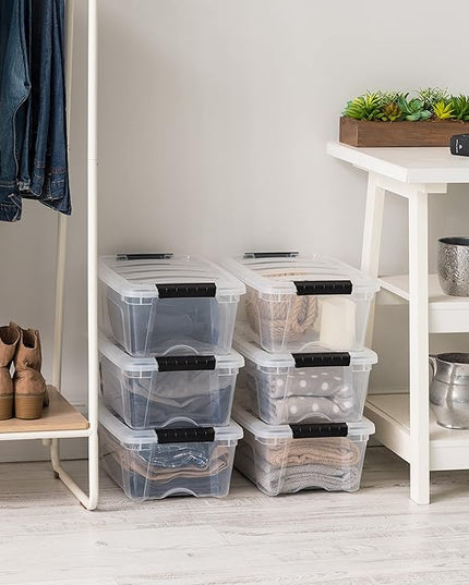 IRIS USA 4-Pack Storage Bins with Lids, 13 Quart, Made in USA Stackable See-Through Organizing Solution Latches Durable Nestable Containers Secure Pull Handle, BPA-Free Plastic