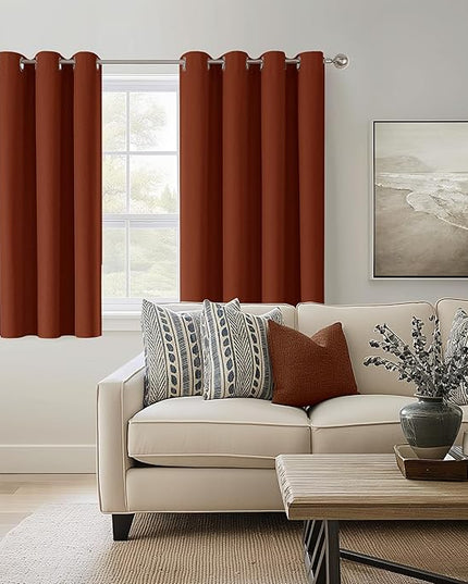 ChrisDowa 100% Blackout Terracotta Solid Curtains 54 Inches Long 2 Panels for Bedroom Living Room,Farmhouse Room Darkening Thermal Insulated Soundproof Grommet Top Window Treatment Drapes,52x54