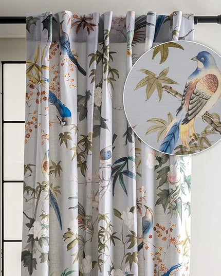 Maison d' Hermine Curtains for Living Room 100% Cotton 96 inch Length One Panel Light Filtering Curtains for Bedroom Windows with Rod and Loop Pockets Drapes (Hokuzai Green, 50" W x 96" L)