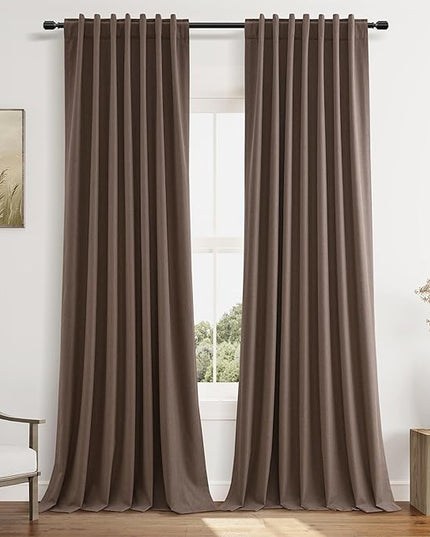 Guken 100% Blackout Curtains 102 Inch Length 2 Panels Set for Living Room Bedroom Back Tab Thermal Insulated Black Out Linen Drapes Room Darkening Mocha Mousse,52x102