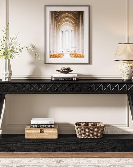 Tribesigns Modern Console Table, 71-Inch Extra Long Entryway Table with Storage, 2-Tier Narrow Sofa Table Behind Couch, Farmhouse Wooden Accent Table for Living Room, Hallway, Foyer, Black