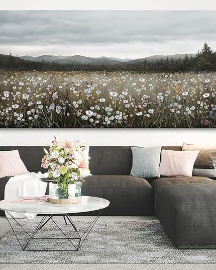 HGUAOA Vintage Framed Floral Landscape Wall Art for Living Room - Large Nature Artwork Above Bed Wall Decor - Farmhouse Mountain Pictures for Bedroom Wall Decor 20×40IN