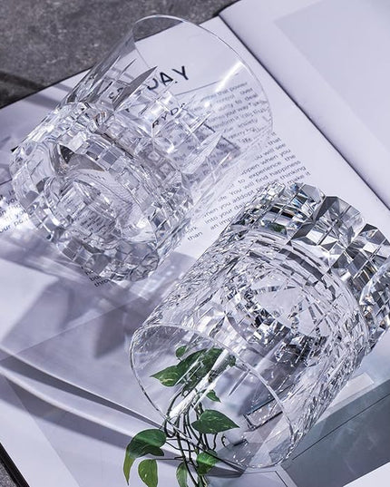 KAMMAK Crystal Whiskey Glasses Set of 2, Luxury 7.78oz Old Fashioned Glasses Stemless, Hand Blown Cocktail Glasses, Handcrafted Engraved Scotch Cup for Women, Men Gift for Bourbon Barware