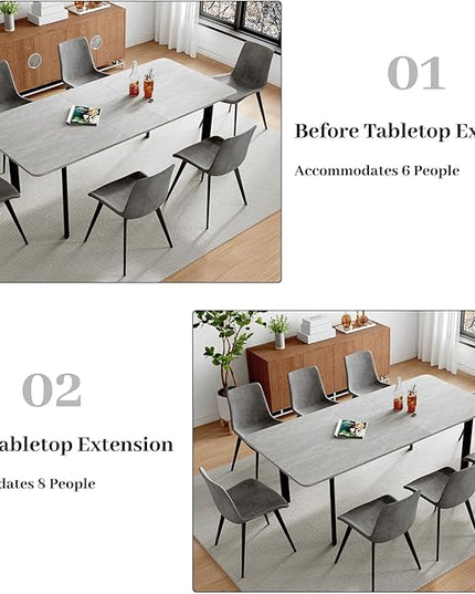 63"- 78.7" Extendable Dining Table, Thickened Expandable MDF Wooden Kitchen Table with Metal Legs, Scratch-Resistant, Easy to Clean