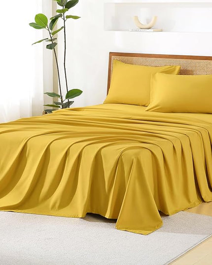 Litanika King Size Comforter Set with Sheets Mustard Yellow - 7 Pieces Bed in a Bag King Chevron Tufted Complete Bedding Sets with Comforter, Sheets, Pillowcases & Shams