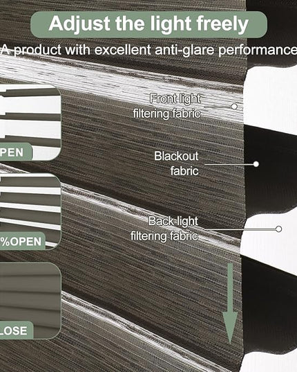 Zshine Automatic Shangri La Light Filtering Serenity Sheer Roller Shades Free Dimming Rechargeable Motorized Compatible with Homekit Siri Alexa (83021H Brown)