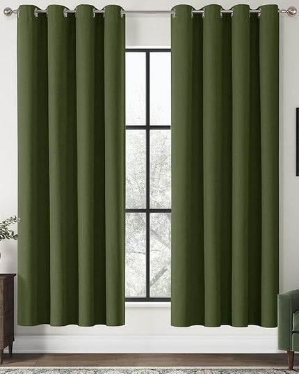 ChrisDowa 100% Blackout Olive Green Solid Curtains 72 Inches Long 2 Panels for Bedroom Living Room,Farmhouse Room Darkening Thermal Insulated Soundproof Grommet Top Window Treatment Drapes,52x72