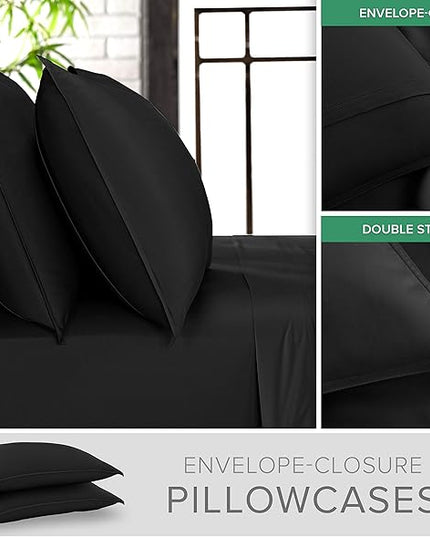 Pure Bamboo California King Sheets, Genuine 100% Organic Viscose Derived from Bamboo Bed Sheet Set, Soft & Cooling, Double Stitching, 2 Year Quality Promise (California King, Black)