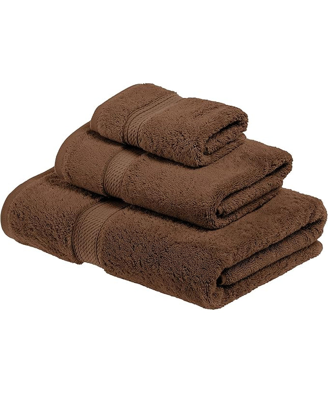 Superior Egyptian Cotton Pile 3 Piece Towel Set, Includes 1 Bath, 1 Hand, 1 Face Towel/Washcloth, Ultra Soft Luxury Towels, Thick Plush Essentials, Guest Bath, Spa, Hotel Bathroom, Chocolate